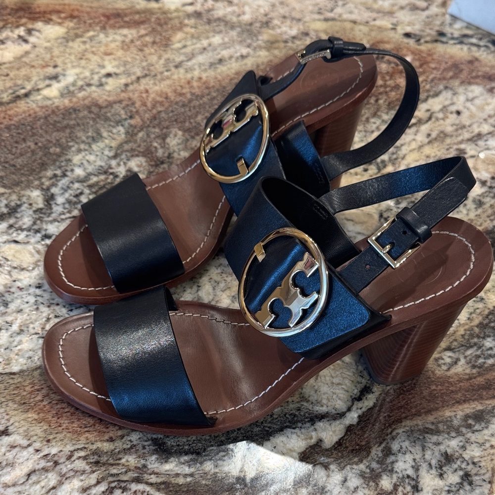 Tory Burch Black and Brown Heeled Sandals